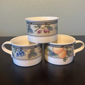 3 Mikasa INTAGLIO Garden Harvest Flat-Bottom Cups Mugs ~ Lemons, Grapes & Plums